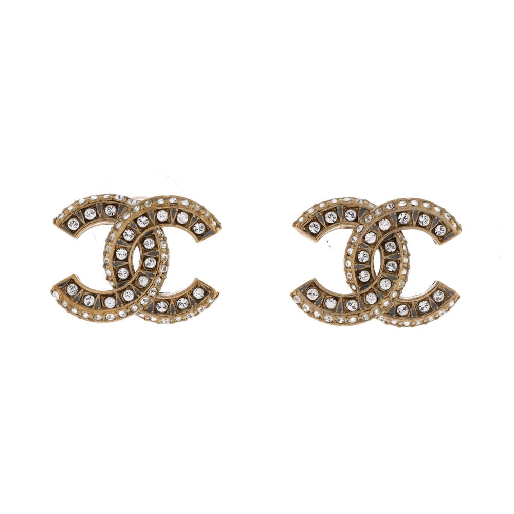 Chanel CC Stud Earrings Metal with Crystals